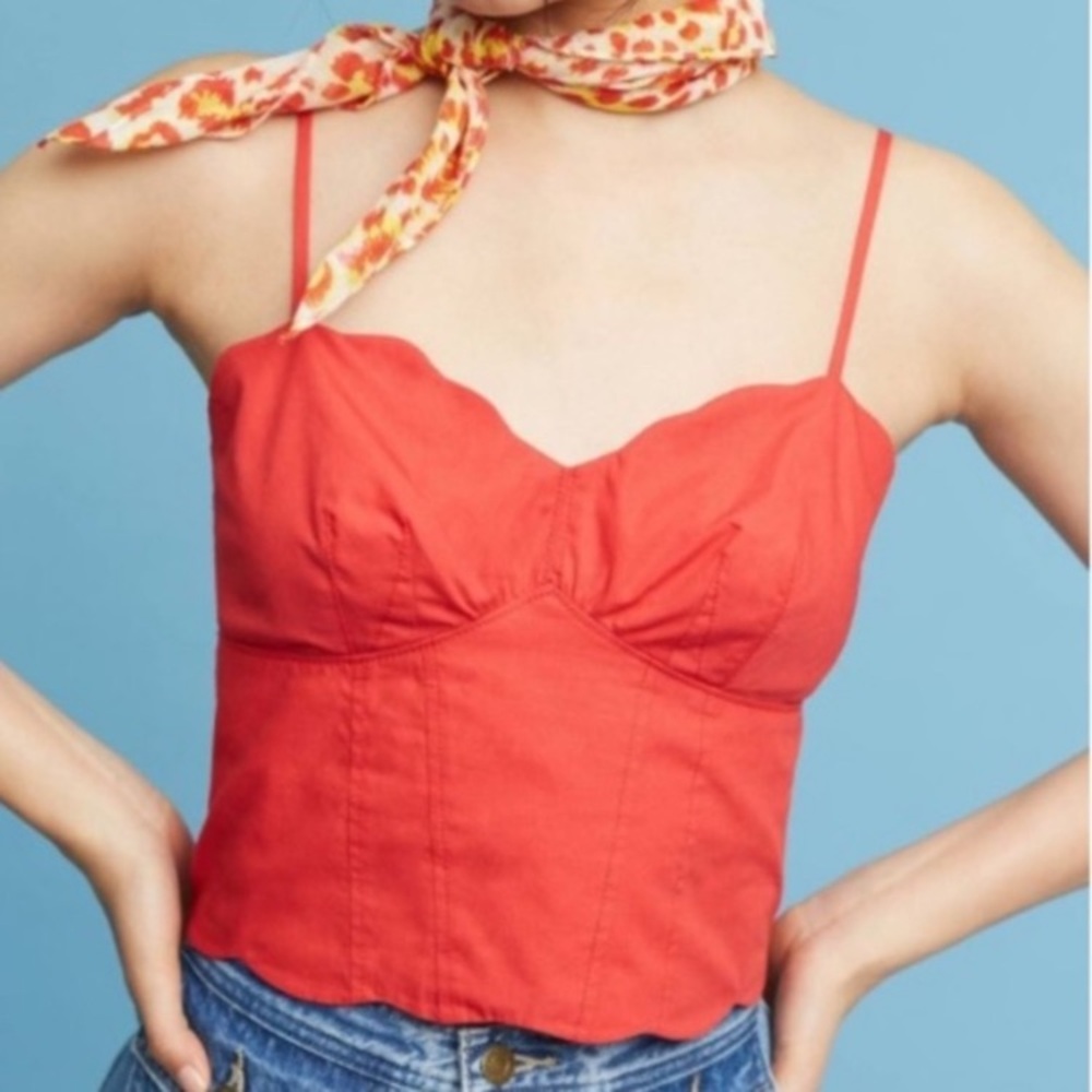 Maeve Scalloped Red Crop Top size 8 ❤️